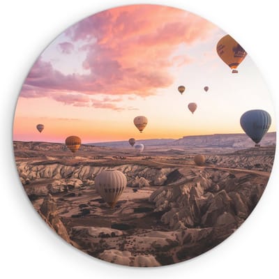 Saammp Muurcirkel Hout - Cappadocia - Natuur - Landen - Ø 90 - Wandcirkel - Wanddecoratie Cirkel - Muurdecoratie Woonkamer - Slaapkamer decoratie - Rond Schilderij