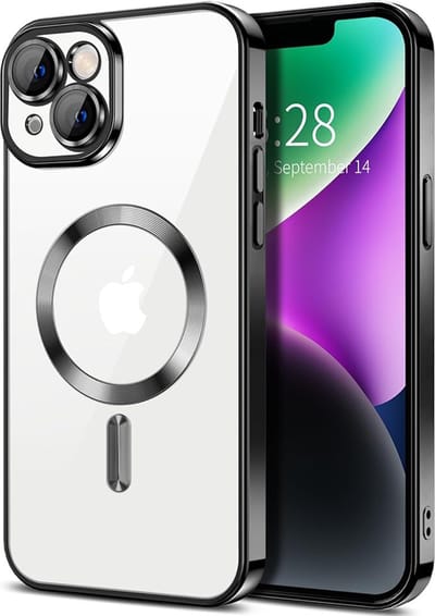 Hoesje geschikt voor Apple iPhone 14 - Techsuit Luxury Crystal Back Cover - Geschikt voor MagSafe - Transparant/Zwart
