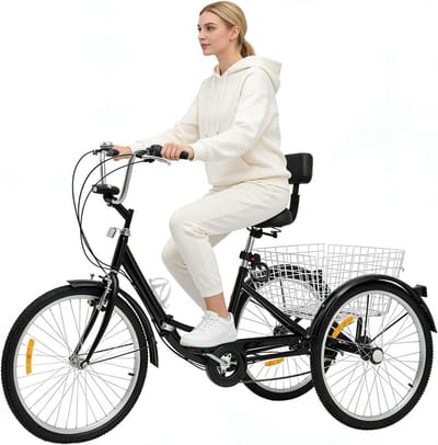 Driewieler Volwassenen - Driewiel fiets - Boodschappen Doen - Robuust Carbon Frame - 24 Inch Wielen - Zwart