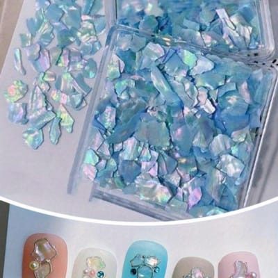 Boîte de 01 Fragments de Baie de Bohai, Pièces de Coquille Carrée, Fragments de Coquille d'Ormeau Colorés pour Nail Art, Diamants de Feuille d'Ongle Blancs Super Fins