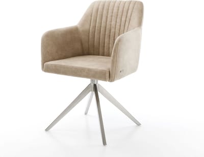 Gestoffeerde-stoel Greg-Flex kruisframe breed roestvrij staal microvelours beige vintage pocketveer kern