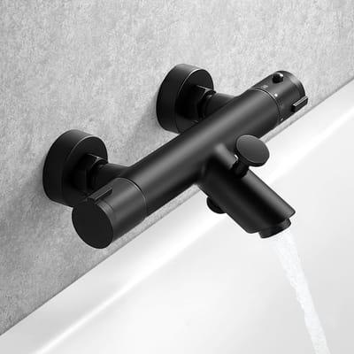Dailygoods- Badkraan met thermostaat - Zwart - Douchearmatuur - Mengkraan - Veiligheidsvergrendeling 38 °C - Duurzaam messing - Douchekraan
