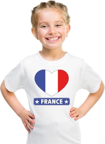 Frankrijk Supporters t-shirt - kinderen - hartjes vlag - wit - korte mouwen - sport - kleding 110/116