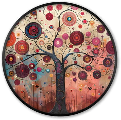 Poster in lijst Rond - Fotolijst 60x60 cm - Posters - Boom - Paars - Abstract - Kunst - Ronde posterlijst zwart - Decoratie - Wanddecoratie woonkamer - Muurdecoratie slaapkamer