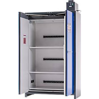 Asecos acculaadkast ION-PRO-90 PC, 3 geperforeerde plateaus + stopcontacten, 1 lekbak, B 1193 x D 615 x H 2224 mm