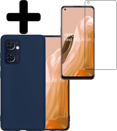 Hoesje - Met Screenprotector - Geschikt voor OPPO Find X5 Lite - Sterk & Shockproof - Back Cover - Siliconen Case - Telefoon Hoes - Telefoonhoesjes - Donkerblauw