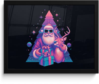 Poster in lijst - Fotolijst 40x30 cm - Posters - Retro - Kerstman - Rendieren - Kerstboom - Posterlijst zwart - Decoratie - Wanddecoratie woonkamer - Muurdecoratie slaapkamer - Kerstversiering - Kerstdecoratie voor binnen - Kerstmis