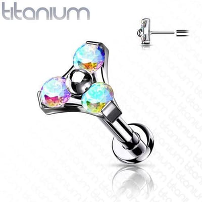Piercing titanium CZ cluster push in 1.2x8 - zilver multi kleur - LMPiercings