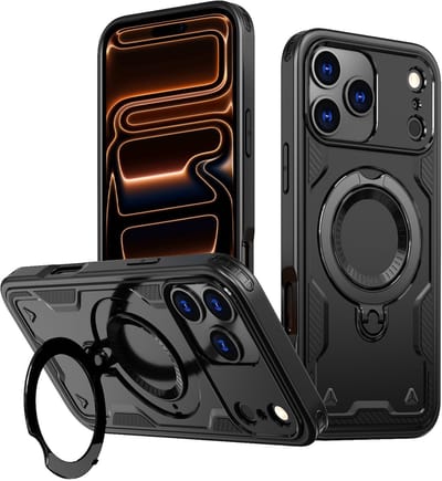 Hoesje Geschikt voor iPhone 17 Pro - Armor hoes met Ringhouder - Arara backcover - Zwart