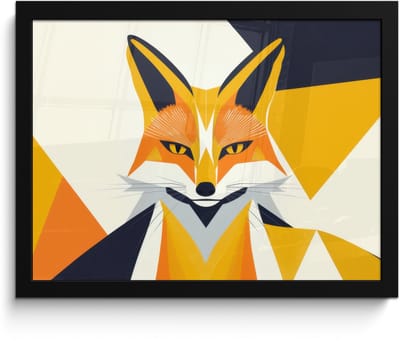 Poster in lijst - Fotolijst 40x30 cm - Posters - Vos - Oranje - Abstract - Driehoeken - Posterlijst zwart - Decoratie - Wanddecoratie woonkamer - Muurdecoratie slaapkamer