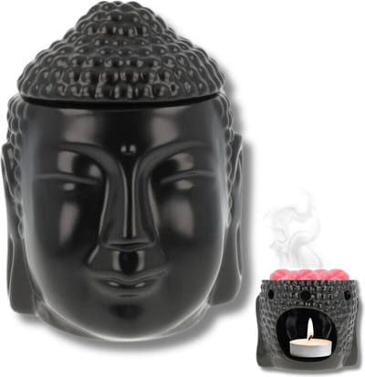 Scentchips® Buddha Hoofd - Waxbrander - Geurbrander - Oliebrander - Wax Melts Brander - Aromabrander - Ook Geschikt Voor Essentiële Oliën - Geurolie - Waxmelts - Zwart