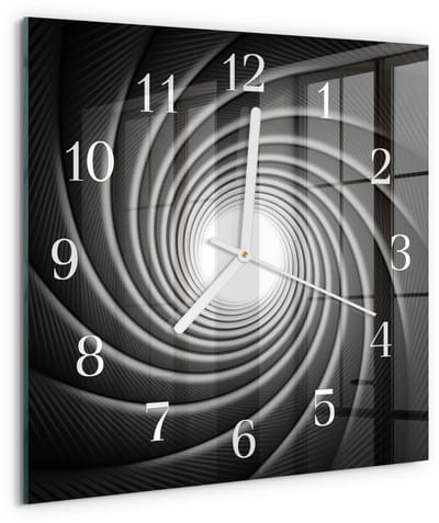 Tulup Wandklok - Vortex Gekleurde Glazen Klok - 30x30 cm - Zwart Glazen Klok Met Print - Witte Handen - Vierkante Wandklok - Decoratieve Glazen Klok - Glazen Wandklok Design