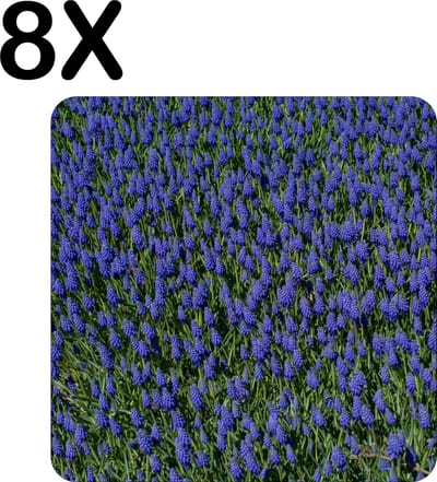 Luxe Placemat - Blauw Paarse Bloemen - Set van 8 Placemats - 50x50 cm - 2 mm dik Vinyl - Anti Slip - Afneembaar