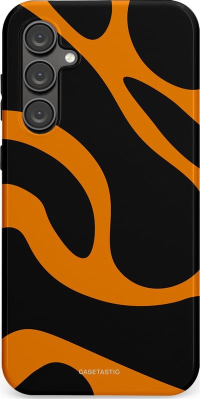 Casetastic hoesje geschikt voor Samsung Galaxy S23 FE - Dubbellaagse bescherming - Katachtige Oranje Tijger Strepen - Fashion Case - Zwart Oranje