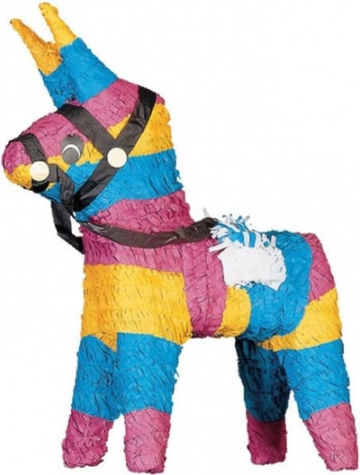 Pinata van papier - Ezel thema - 26 x 51 cm - Feestartikelen verjaardag - multi kleuren