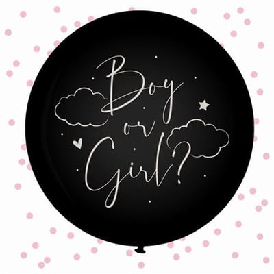Gender Reveal Ballon - Boy or Girl Zwart - 60 cm - Roze Confetti
