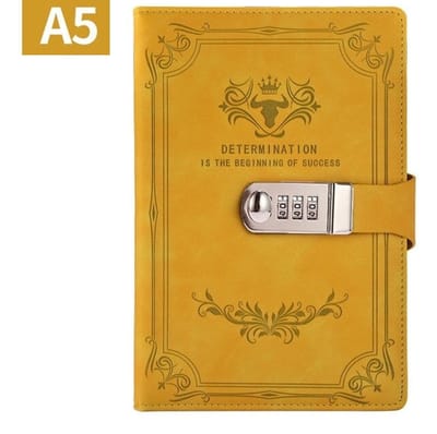 PolkaHome® A5 Notitieboek met Slot – Retro Wachtwoord Dagboek, Notebook, Notitieblok, Notitieboekje, Schrift, Schoolbenodigdheden (22x15 cm, 200 Pagina’s) kurkuma geel