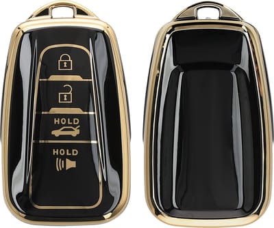 kwmobile autosleutel hoesje geschikt voor Toyota 4-Knoppen 2018-2024 RAV4 Avalon Camry C-HR Prius hoes - TPU autosleutel behuizing - Beschermende auto sleutel case - Sleuteletui in zwart / goud