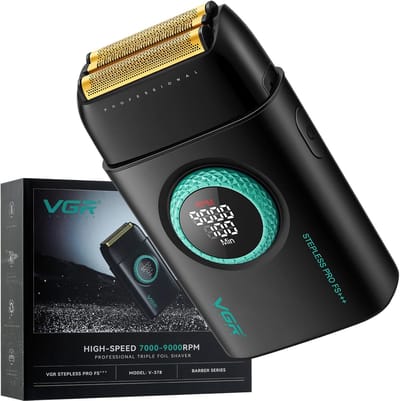 VGR V-378 Scheerapparaat Mannen - Triple Foil Shaver - 21 Snelheden - 9000 RPM - Titanium Scheerfolie - USB-C Oplaadbaar - LED Display - Zwart