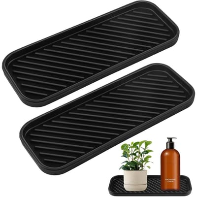 QTTVBTNA - 2 stuks - Siliconen drainagemat - Afdruipbak - hittebestendig en antislip - keuken organizers - Voor Keuken en Badkamer - Gootsteenorganiser - 23x9x1.3cm - Zwart