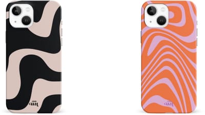 xoxo Wildhearts telefoonhoesjes Boogie Wonderland Orange + Ride With Me Zwart Beige – Double Layer Hard Cases met golvend patroon – stijlvol en schokbestendig – geschikt voor iPhone 14