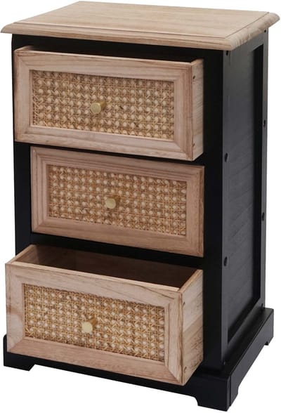 Ladekast MCW-K87, ladekast kast, hout rotan 63x40x28cm ~ zwart, natuurlijke kleur