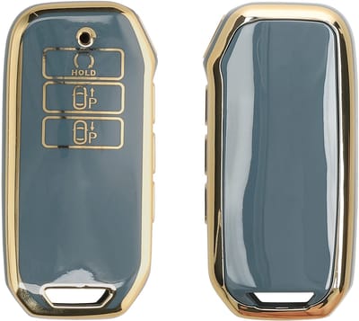 kwmobile autosleutel hoesje geschikt voor Kia 7-Tasten EV6 GT K5 K7 K8 Sportage GT-Line Sorento 4 MQ4 Autoschlüssel hoes - TPU autosleutel behuizing - Beschermende auto sleutel case - Sleuteletui in blauw / goud