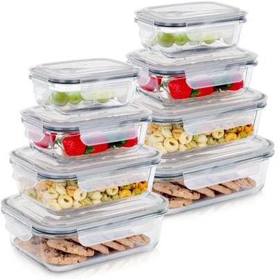 Voedselcontainers Glas met Deksel en Pakking 8 stuks - Vershoudbakjes - Diepvriesbakjes - Vershouden - Bakjes