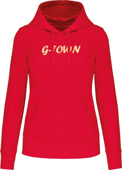 G-TOWN – Dames Hoodie – Rood – Regular Fit – Biologisch Katoen