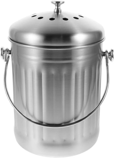 Keukencompostemmer Rvs - Afvalbak Compostbak - Afval Verwerken - Afgesloten Deksel - 30 cm Hoogte - Zilver