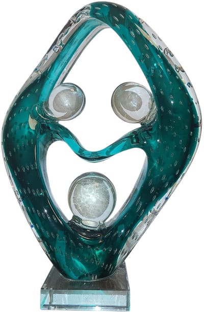 Happy family - Glas - Glassculptuur - Groen/Blauw - 20x29x8 cm - Kristalglas