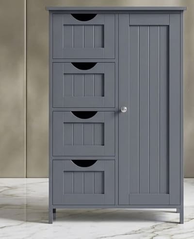 Serena Badkamerkast, kleine badkamerkast, bijzetkast, commode, met 4 lades, kastdeur, verstelbare plank, 30 x 55 x 82 cm, lauriermaat LHC041C02 - Casa Serena – Casa Dorada