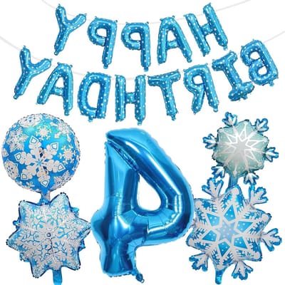 SnelShoppen - 4e Verjaardag Decoratie voor Meisjes, Ballonnen Set met 6 Stuks, Blauw met Happy Birthday Banner, Feestelijke Versiering voor Kinderfees