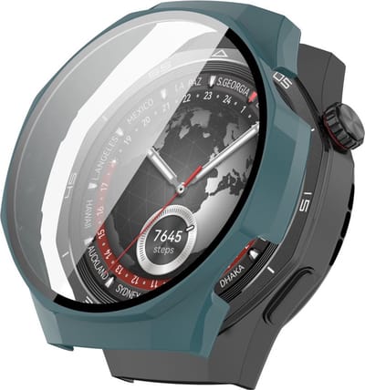 Watch case screenprotector - hoesje - gehard glas - geschikt voor Huawei Watch GT 5 Pro (46 mm) - groen