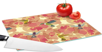 Glazen Snijplank - 28x20 - Vogel - Bloemen - Patronen - Kolibrie - Snijplanken Glas