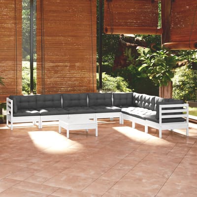 vidaXL - 9-delige - Loungeset - met - kussens - massief - grenenhout - wit