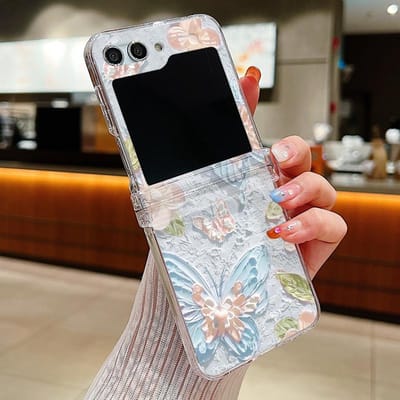 Transparant Hard PC Schokbestendig Telefoonhoesje met Vlinderprint Voor Samsung Galaxy Z Flip 7 6 5 4 3 5G Flip5 Flip6 Flip7 Transparante Cover For Samsung Z Flip7