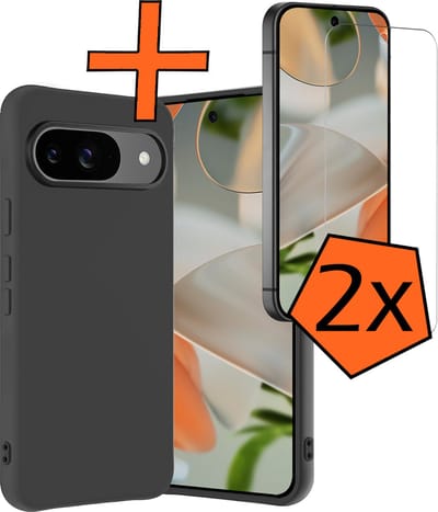 Hoes - Met 2x Screenprotector - Geschikt voor Google Pixel 9 - Sterk & Shockproof - Back Cover - Siliconen Case - Telefoon Hoes - Zwart