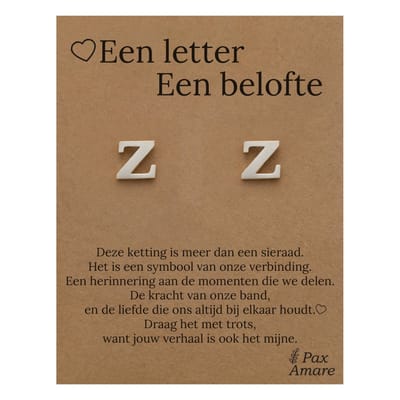 Initiaal Oorbellen met Letter Z op Cadeau Kaartje - Een letter, een belofte - Zilverkleurig - Naam Sieraad Cadeau - Roestvrij Staal Oorknopjes - Pax Amare