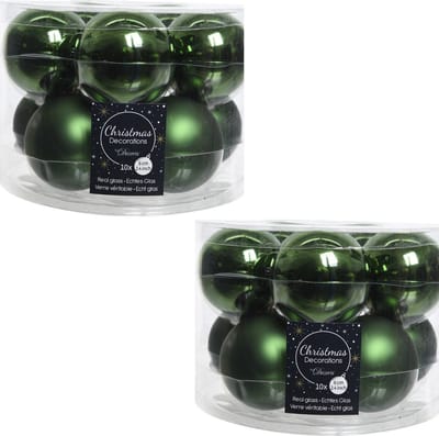 20x Donkergroene glazen kerstballen 6 cm - glans en mat - Glans/glanzende - Kerstboomversiering donkergroen