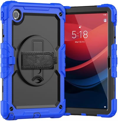 Hoes met ingebouwde Screenprotector Geschikt voor Lenovo Tab M11 / K11 | Inclusief 360° Draaibare Handriem en Schouderriem | Extreme bescherming | Ideaal voor zakelijk gebruik | Blauw