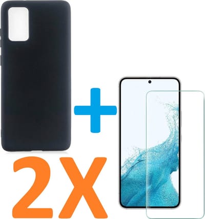 Silicone hoesje zwart met 2 Pack Tempered glas Screen Protector Geschikt voor: Samsung Galaxy S22