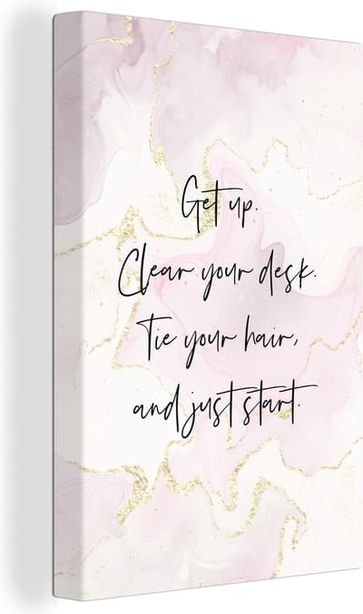 Canvas Schilderij Bureau - Student - Motivatie - Quotes - Marmer - 20x30 cm - Wanddecoratie