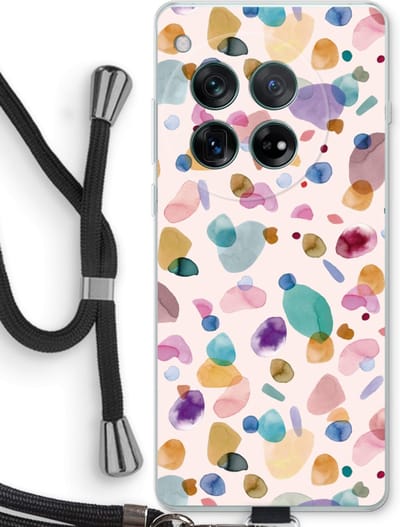Case Company® - Hoesje met koord geschikt voor OnePlus 12r hoesje met Koord - Terrazzo Memphis - Telefoonhoesje met Zwart Koord - Bescherming aan alle Kanten en Over de Schermrand