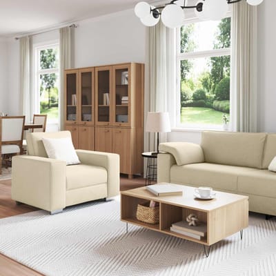 vidaXL - Bank - 3 - st - Crème - Linnenmix - Stoffen