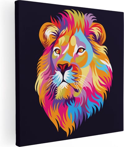 Artaza Canvas Schilderij Leeuw - 80x80 cm - Wanddecoratie Pop Art - Muurdecoratie Dierenkop - Schilderijen Op Canvas Abstract