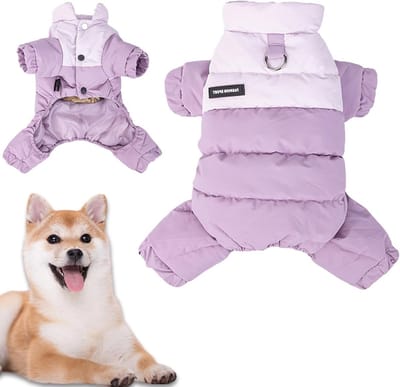 Warme Hondenjas met Opstaande Kraag, Winddicht en Waterdicht, Ideaal voor Koude Weer, Vierpotige Dieren Snowsuit (Paars, M)