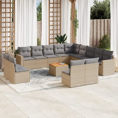 vidaXL - 14-delige - Loungeset - met - kussens - poly - rattan - beige