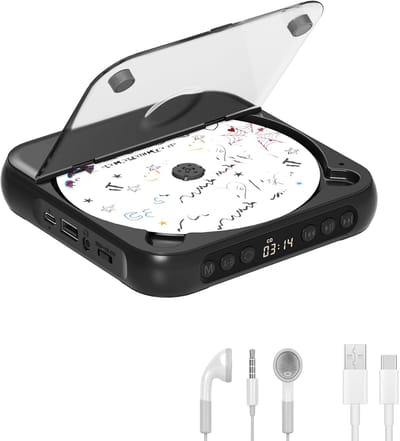KZQ Draagbare cd-speler met Bluetooth 5.3 – zwart, 2000 mAh, ondersteunt CD/USB/SD/AUX, voor thuis en reis