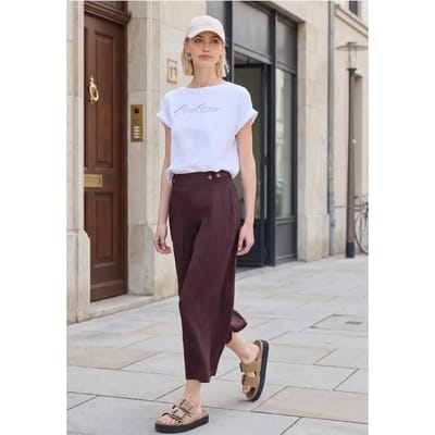 7/8 Broek met wijde pijpen in linnenlook Mid Waist